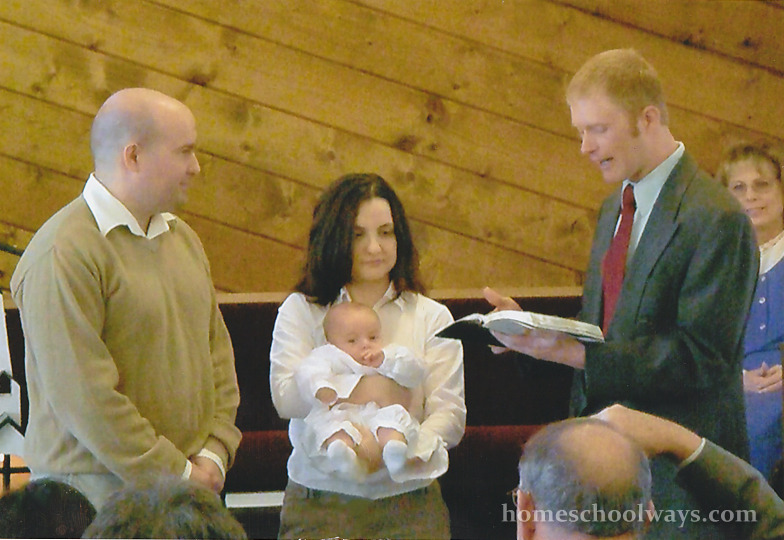Baby boy getting dedicated in Protestant church