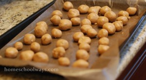 Here are the peanut butter balls getting ready to chill in the refrigerator for one hour.