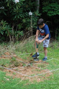 Boy digging an archaeological site
