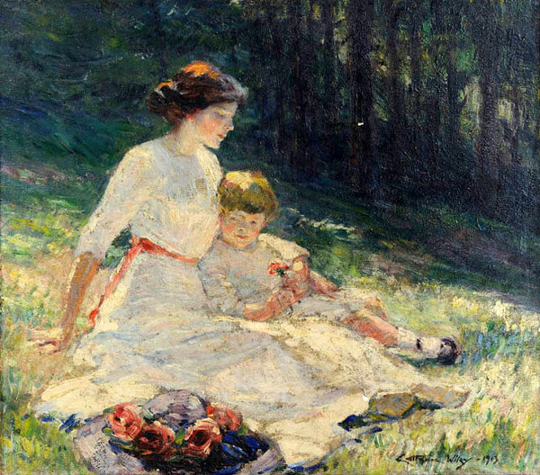 Seated Mother and Child In A Meadow by Catherine Wiley