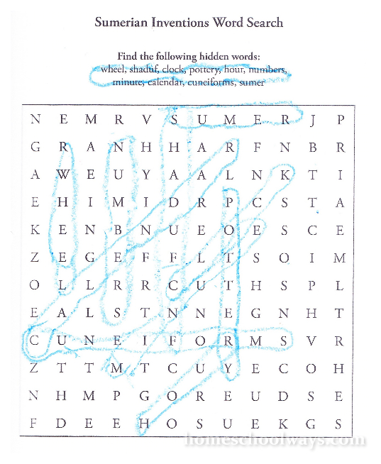 Sumerian inventions word search