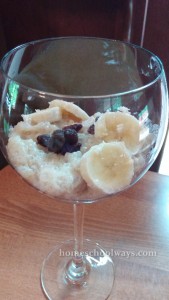 Tapioca pudding is best served in a stem glass and you can decorate it with fruit.
