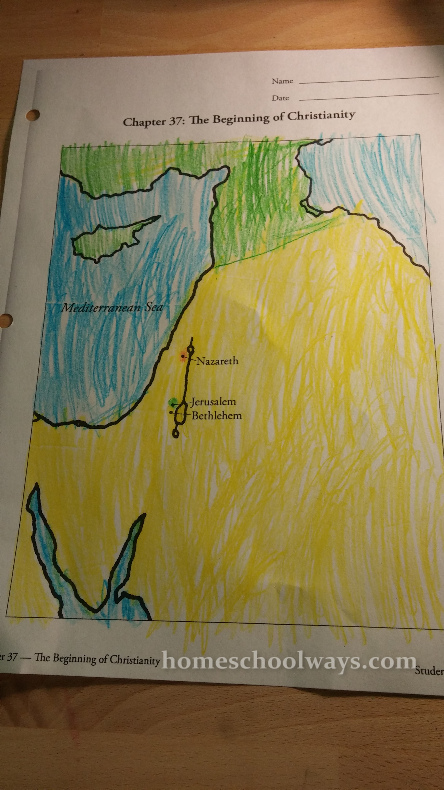 Map of early Christianity colored by a boy