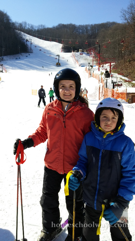 Mom and son on the ski slopes
