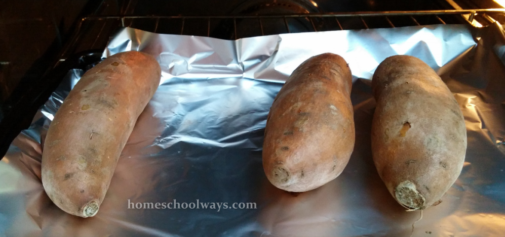 Sweet potatoes baked on aluminium foil