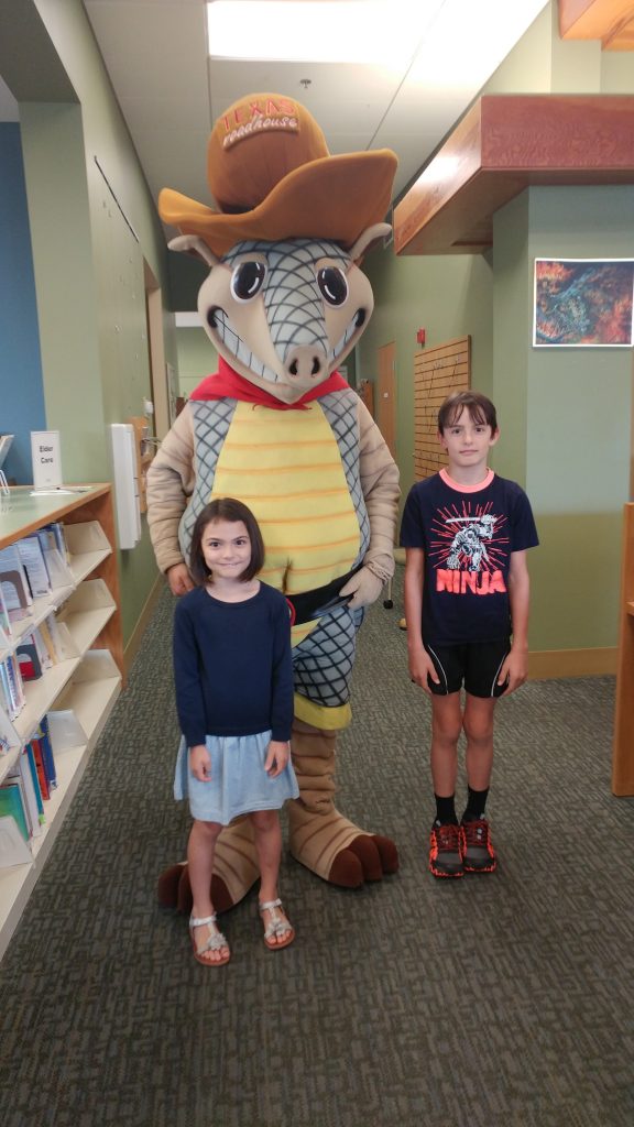 Andy Armadillo visits the library